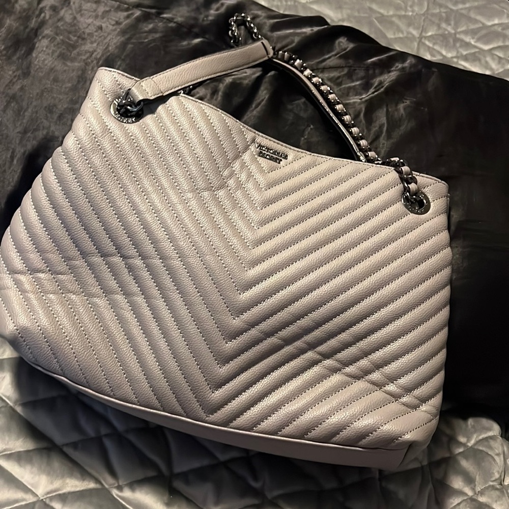 Grey chained satchel bag